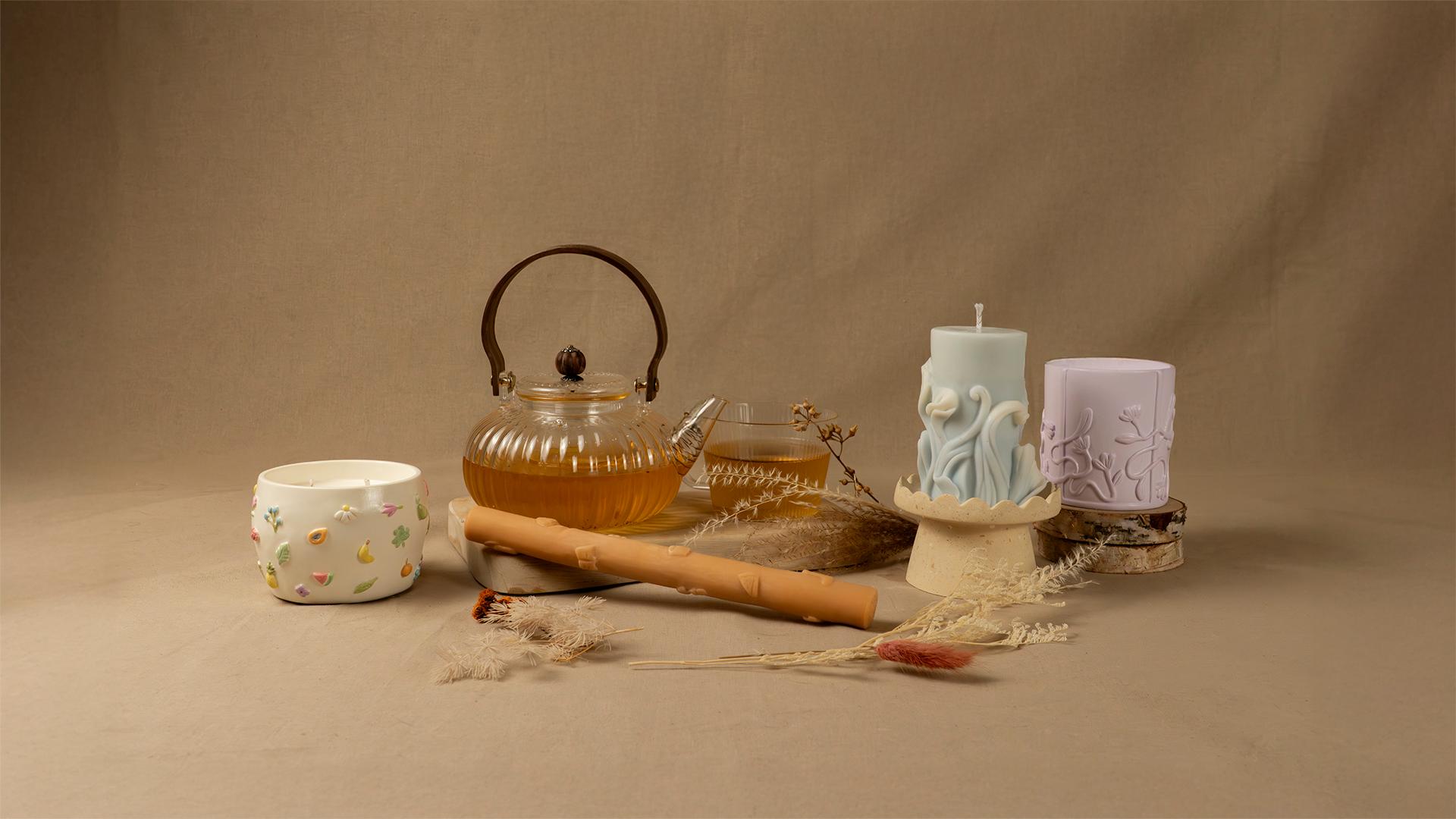 Conjunto de Velas Artesanais e Infusões Naturais